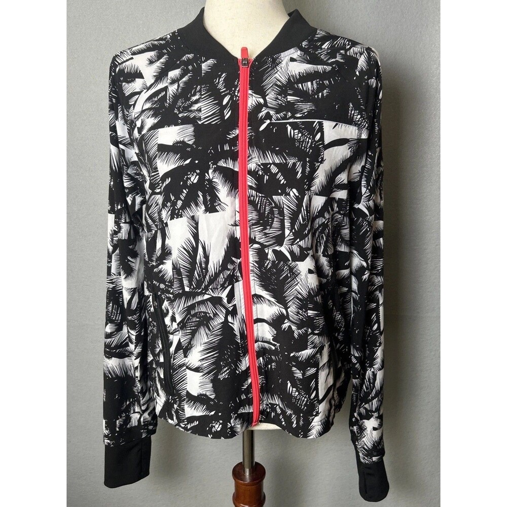 Fabletics Tropical Athletic Diana Bomber Jacket Gym Leisure Palm‎ Trees Sz L